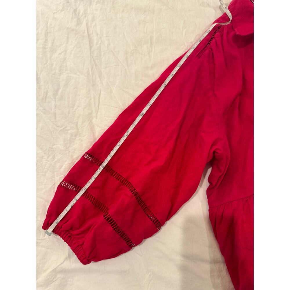 Anthropologie Maeve Bettina Tiered Mini Shirt Dress Linen 1X Hot Pink Raspberry - Picture 11 of 16